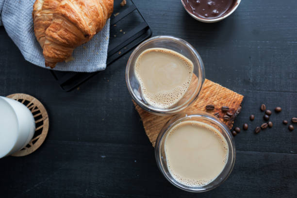 istock Coffee with milk. Morning. On a dark background. Breakfast 1488329938