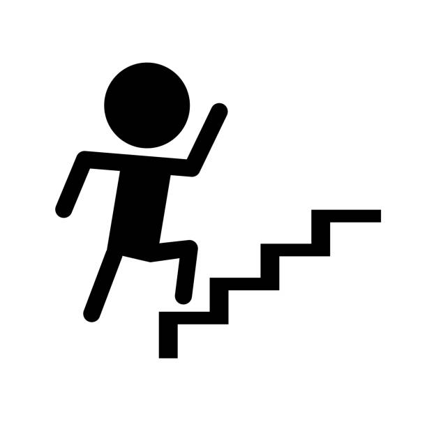 ilustrações de stock, clip art, desenhos animados e ícones de people hurrying up the stairs silhouette icon. vector. - moving house house action silhouette