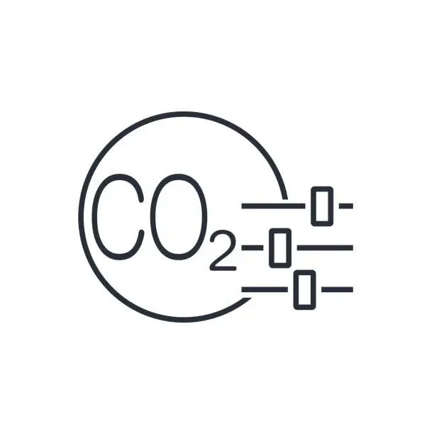 Vector illustration of CO2 emission settings. Carbon dioxide emissions control.Vector linear icon isolated on white background.