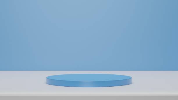 istock Blue podium in a blue room with white floor - 3D Illustration 1488331785