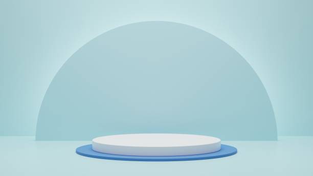 istock Blue podium in a blue room with blue neon bulge - 3D Illustration 1488331786