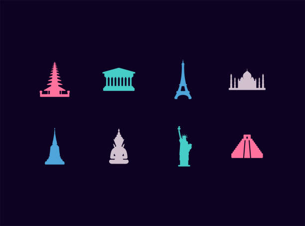 istock Travel landmarks vector icon set. Famous touristic architecture sights. 1488331891