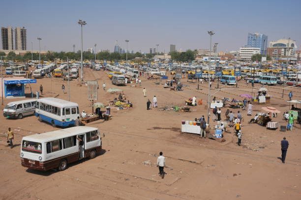 Bus station in Khartoum stock photo