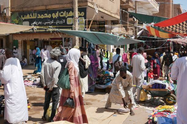 Crowded souq in Omdurman, Sudan stock photo