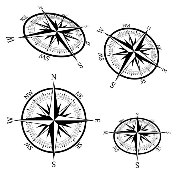 kompass-set mit perspektive, vektorillustration - zirkel stock-grafiken, -clipart, -cartoons und -symbole