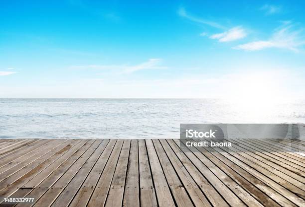 Wooden Deck At The Seaside Stock Photo - Download Image Now - Summer, Backgrounds, Pier