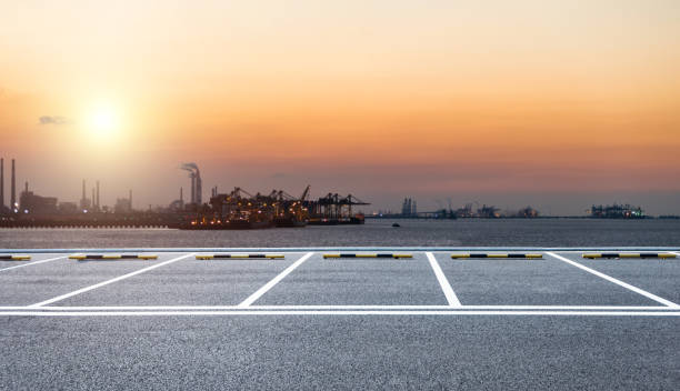 istock Empty parking lot by the seaside 1488333297