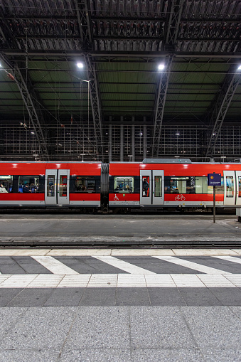 Berlin, Germany - August 20, 2020: DB logo on a ICE 4 high-speed train at Berlin main railway station Hauptbahnhof Hbf in Germany.