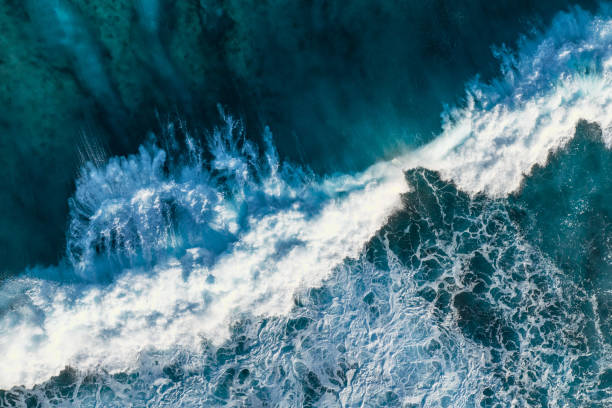 Aerial drone view of waves stock photo