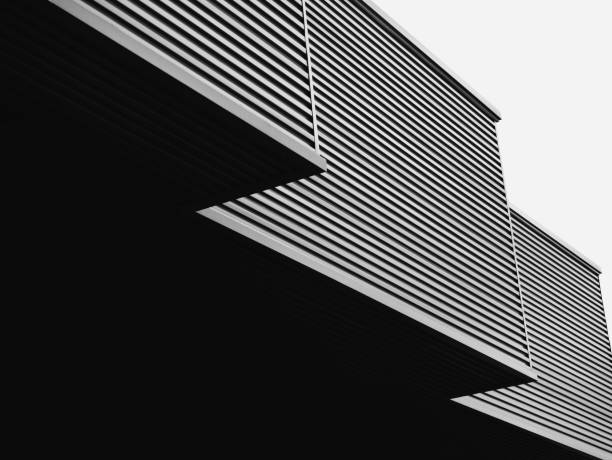 Black steel Facade Modern Building Exterior Architecture details stock photo