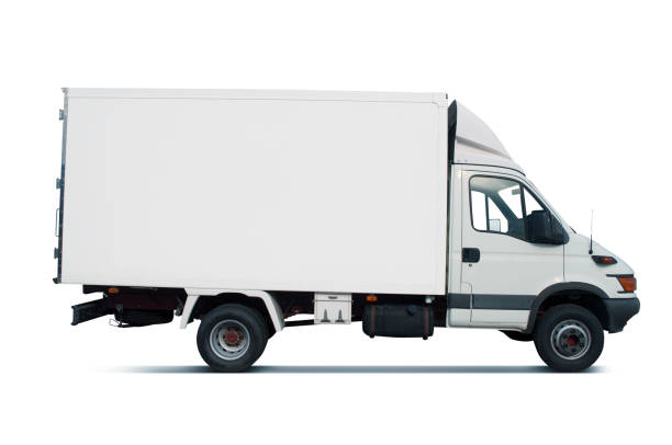 transporteur blanc pour le logo - truck delivery van isolated freight transportation photos et images de collection