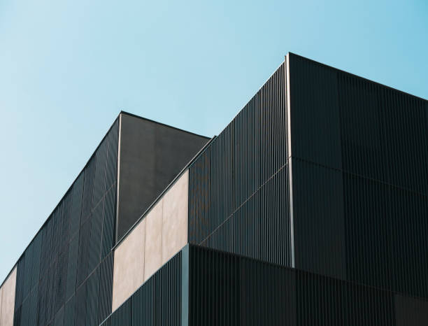 istock Architecture details Modern building Black Metal facade with blue sky 1488338057