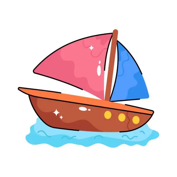 Vector illustration of Sailboat  doodle vector filled outline icon. EPS 10 file