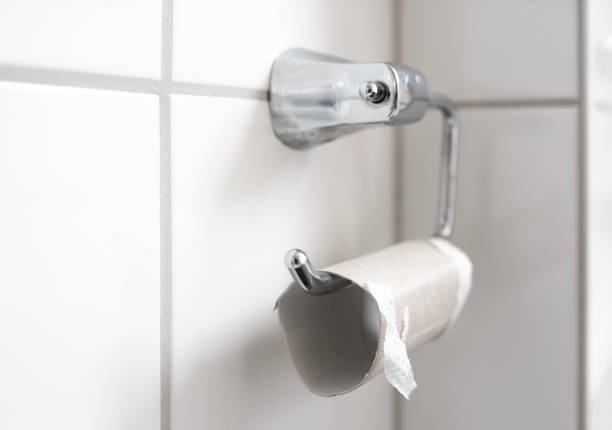 istock empty toilet paper roll on bathroom tissue holder 1488339585