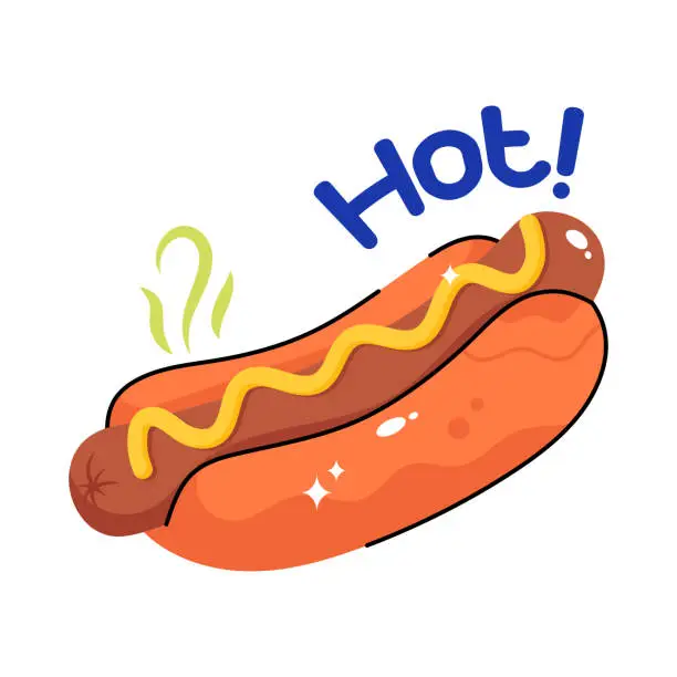 Vector illustration of Hot dog doodle vector filled outline icon. EPS 10 file