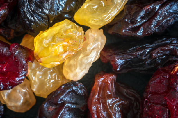 Dried raisins cranberries and currants closeup