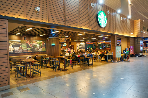 Kuala Lumpur, Malaysia - Circa March, 2023: Starbucks Coffee at KLIA2 airport in Kuala Lumpur.