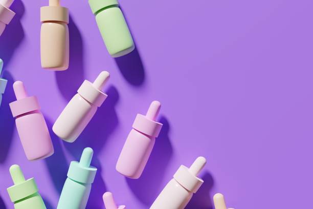 istock 3d render of pastel colored serum bottles on a bright purple background pattern 1488341014