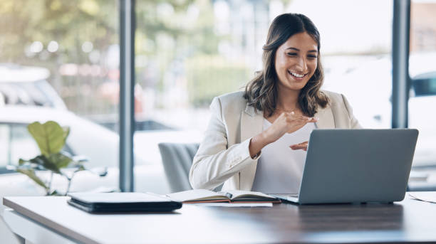 istock Woman hands, growth or laptop video call, conference meeting or training workshop presentation for company success. Smile, happy or business worker on technology webinar for profit increase timeline 1488342647
