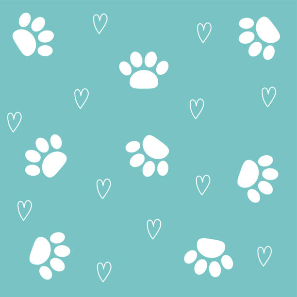 istock Cat dog animal paw foot print seamless pattern. Footpath footprint trail silhouette. White footprint heart set. Cute kawaii sign symbol. Flat design. Green background. Isolated. 1488344008