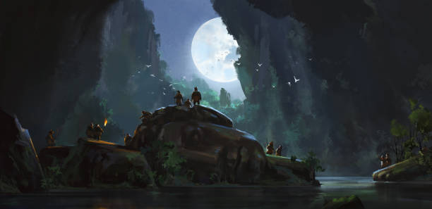 istock A group of elves lived among the human remains in the cave, 3D illustration. 1488345234