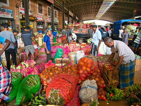 Fruit and vegetables being traded at the Dambulla Economic Centre - the largest vegetable and fruit wholesale market in Sri Lanka, which operates 24 hours a day.