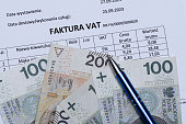 Polish VAT invoice for flour and Polish money pln