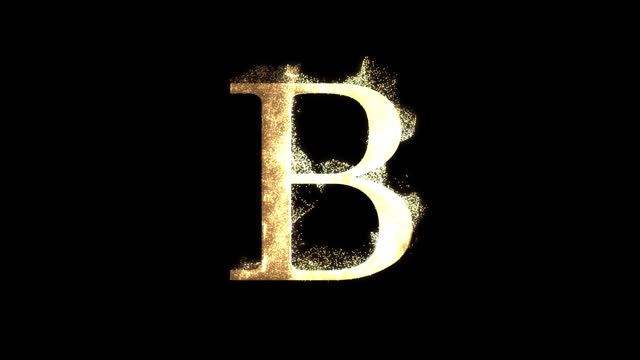 Golden letter B with particles, alphabet, abc, alpha channel