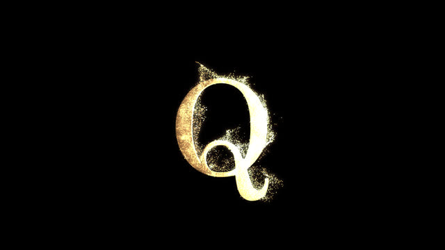 Golden letter Q with particles, alphabet, abc, alpha channel
