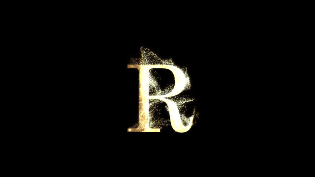 Golden letter R with particles, alphabet, abc, alpha channel