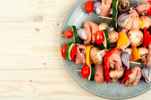 istock Raw meat skewers. 1488360675
