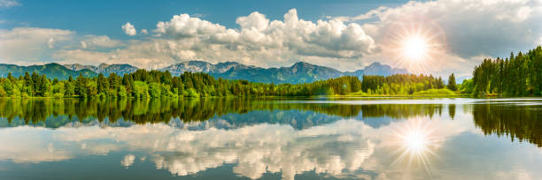 istock panoramic landscape with reflection of sky in lake 1488366802