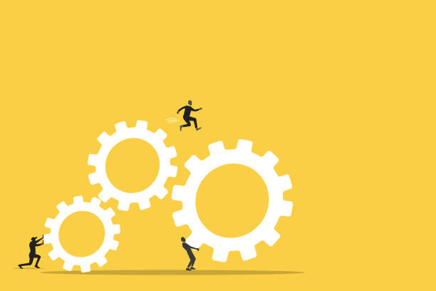 istock Business people connecting mechanism symbolizing teamwork. Concept of success, leadership, brainstorming, ideas, inspiration, company growth and ad 1488370187