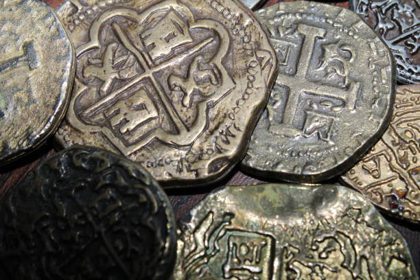 istock Spanish Coins Laid Out On Display. 1488370336