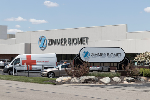 Warsaw - Circa May 2023: Zimmer Biomet offices. Zimmer Biomet produces artificial bone joints and dental prostheses.