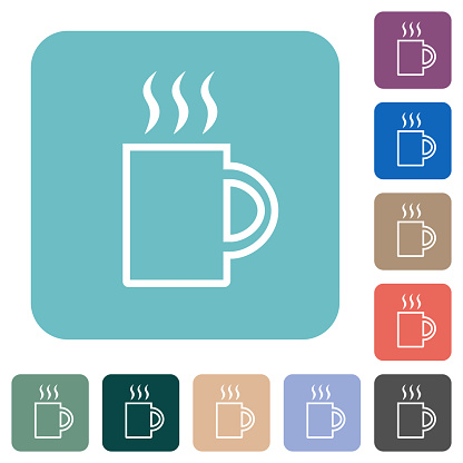 A mug of hot drink outline white flat icons on color rounded square backgrounds