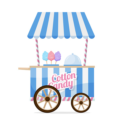 Cotton candy cart isolated on white background. Vector stock
