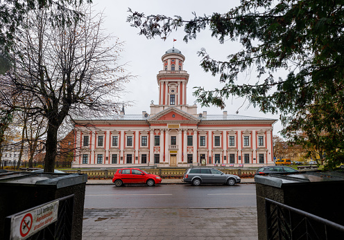 Jelgava, Latvia - October 28, 2022: Jelgava History and Art Museum. Academia Petrina - the first university in the territory of Latvia.