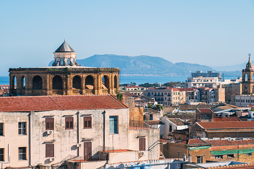 Palermo skyline in Sicily island, Italy at early morning, showcasing a stunning array of architectural styles and cultural influences including city landmark objects.