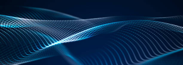 istock Digital wave with many dots. Abstract backdrop of dynamic wave. Technology or science banner. 3d widescreen 1488380898