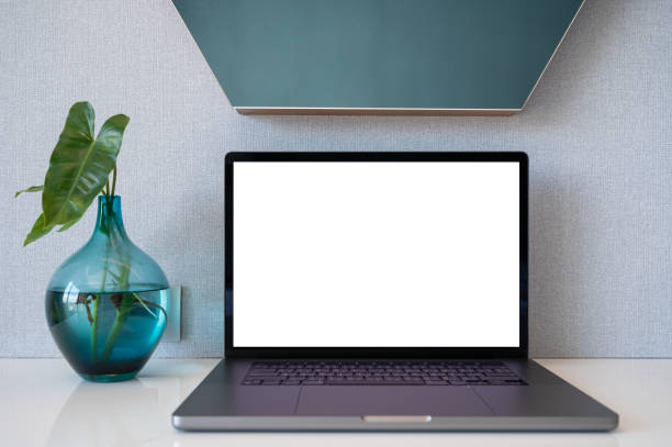 istock Blank screen of Laptop computer in workspace with plant pot 1488380999