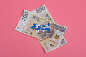 Polish banknotes cash PLN and medicine