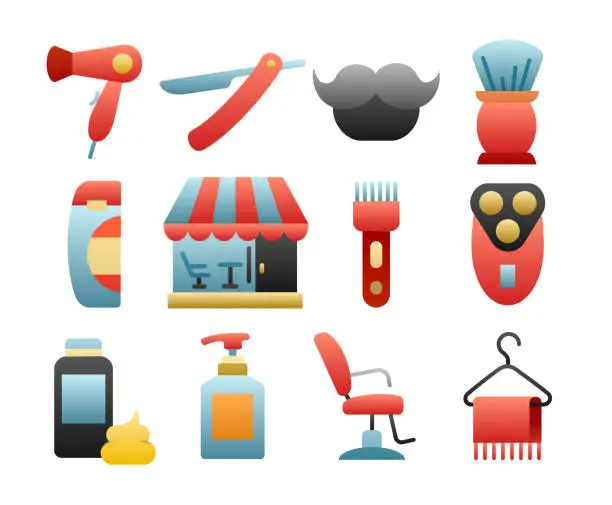 Vector illustration of Barbershop Flat Gradient Icons Set