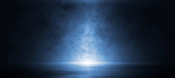 istock Abstract technology background, Empty dark blue cement floor, studio room with smoke floating up the interior texture, wall background, spotlights, laser light, digital future technology concept. 1488385419