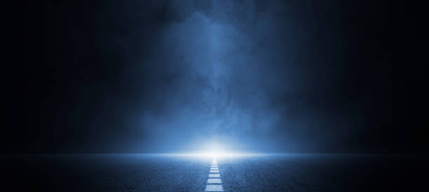 istock Abstract technology, dark blu empty street, asphalt floor, studio room with smoke floating up the interior texture, transportation  background, neon light, spotlight, laser, future digital technology 1488385420