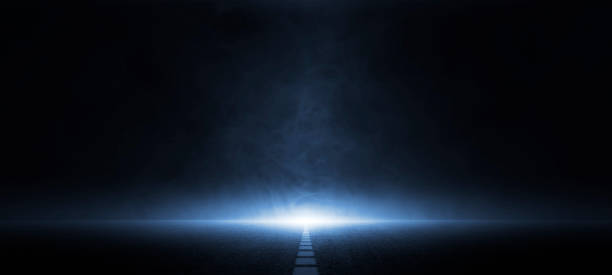 istock Abstract technology, dark blu empty street, asphalt floor, studio room with smoke floating up the interior texture, transportation  background, neon light, spotlight, laser, future digital technology 1488385422