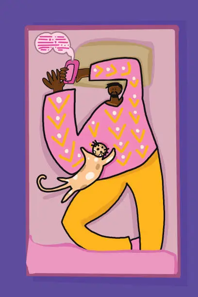 Vector illustration of Me, my cat and my girlfriend on the phone