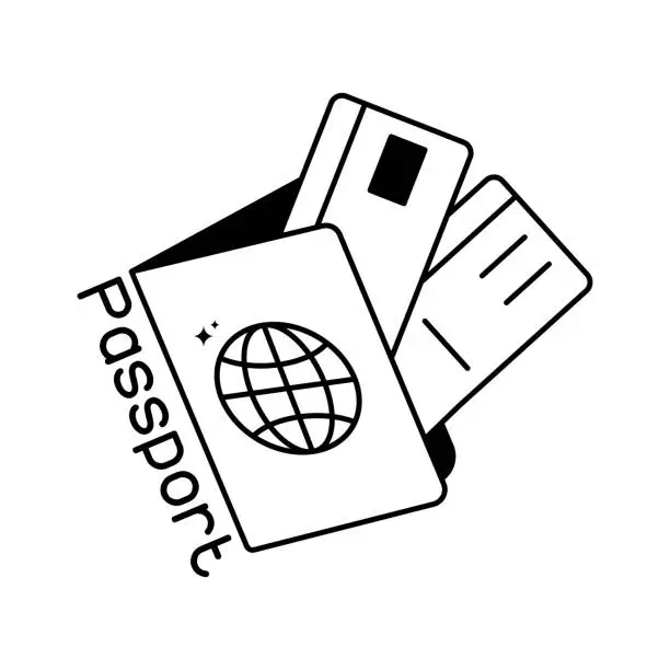 Vector illustration of Passport doodle vector outline icon. EPS 10 file