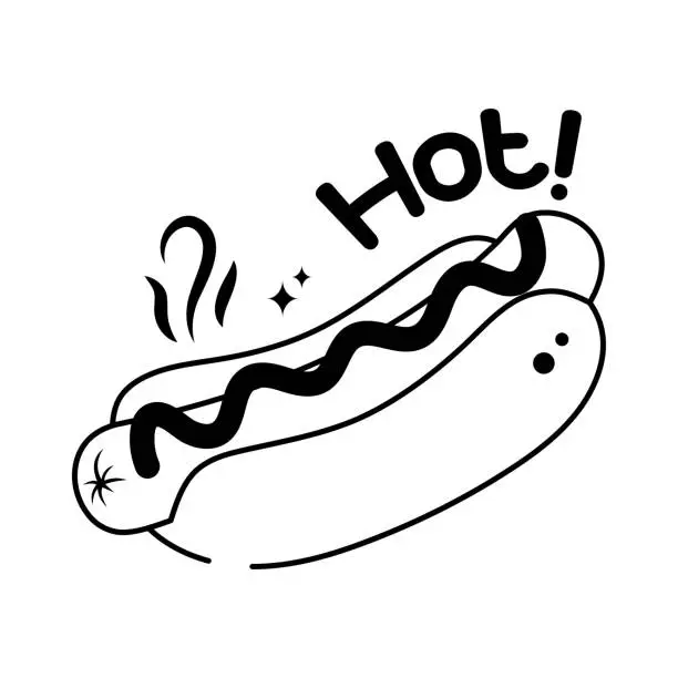 Vector illustration of Hot dog doodle vector outline icon. EPS 10 file
