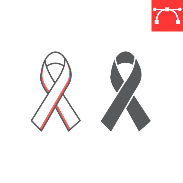 illustrazioni stock, clip art, cartoni animati e icone di tendenza di linea della barra multifunzione del cancro e icona del glifo - aids awareness ribbon ribbon bow cut out